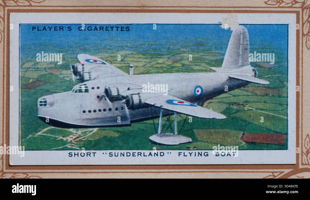Short "Sunderland" flying boat, Player`s cigarette card. Stock Photo